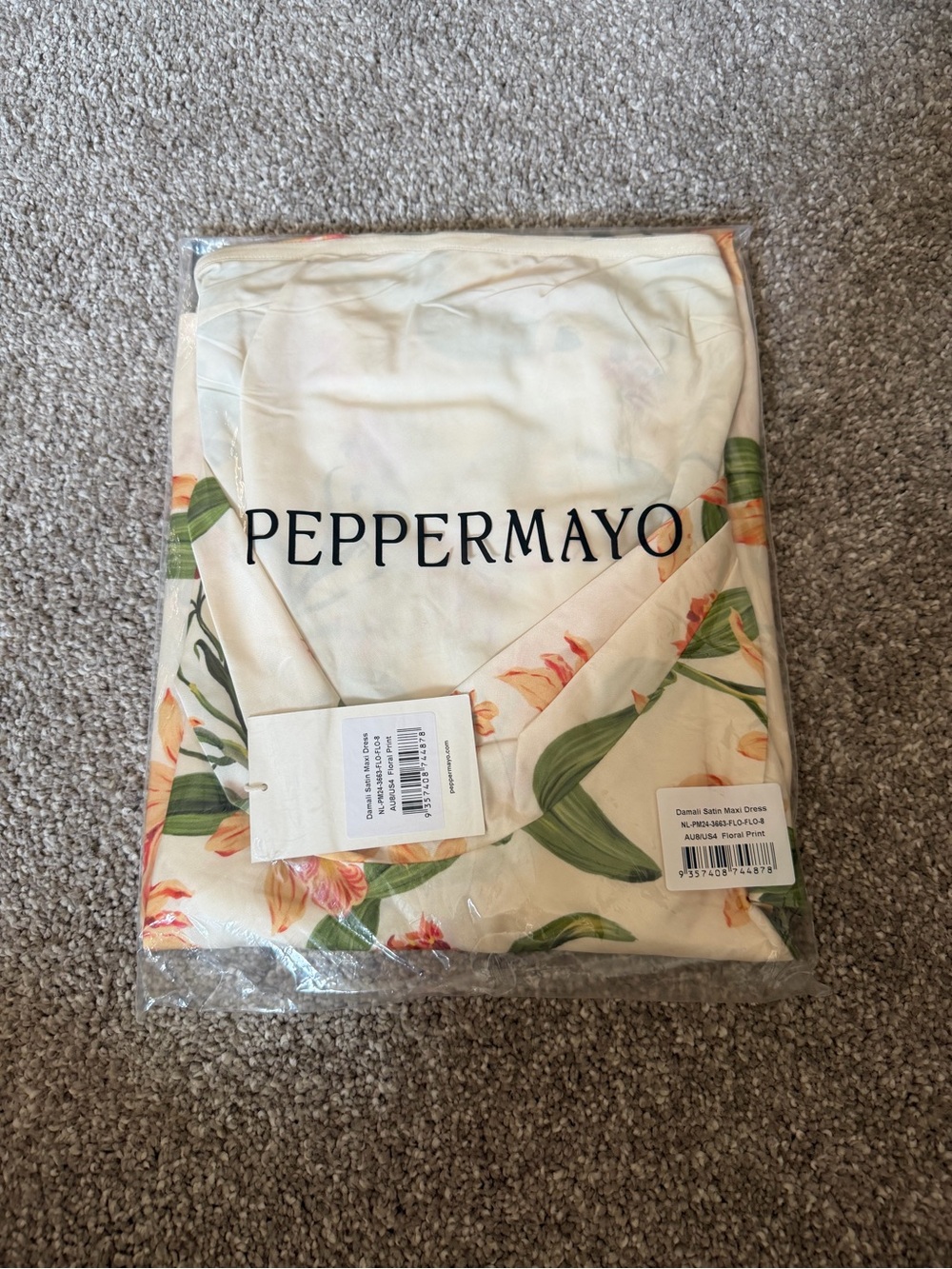 NWT Peppermayo Cream Strapless Floral Maxi Dress with Neck Scarf Open Back Size4 - Picture 3 of 4